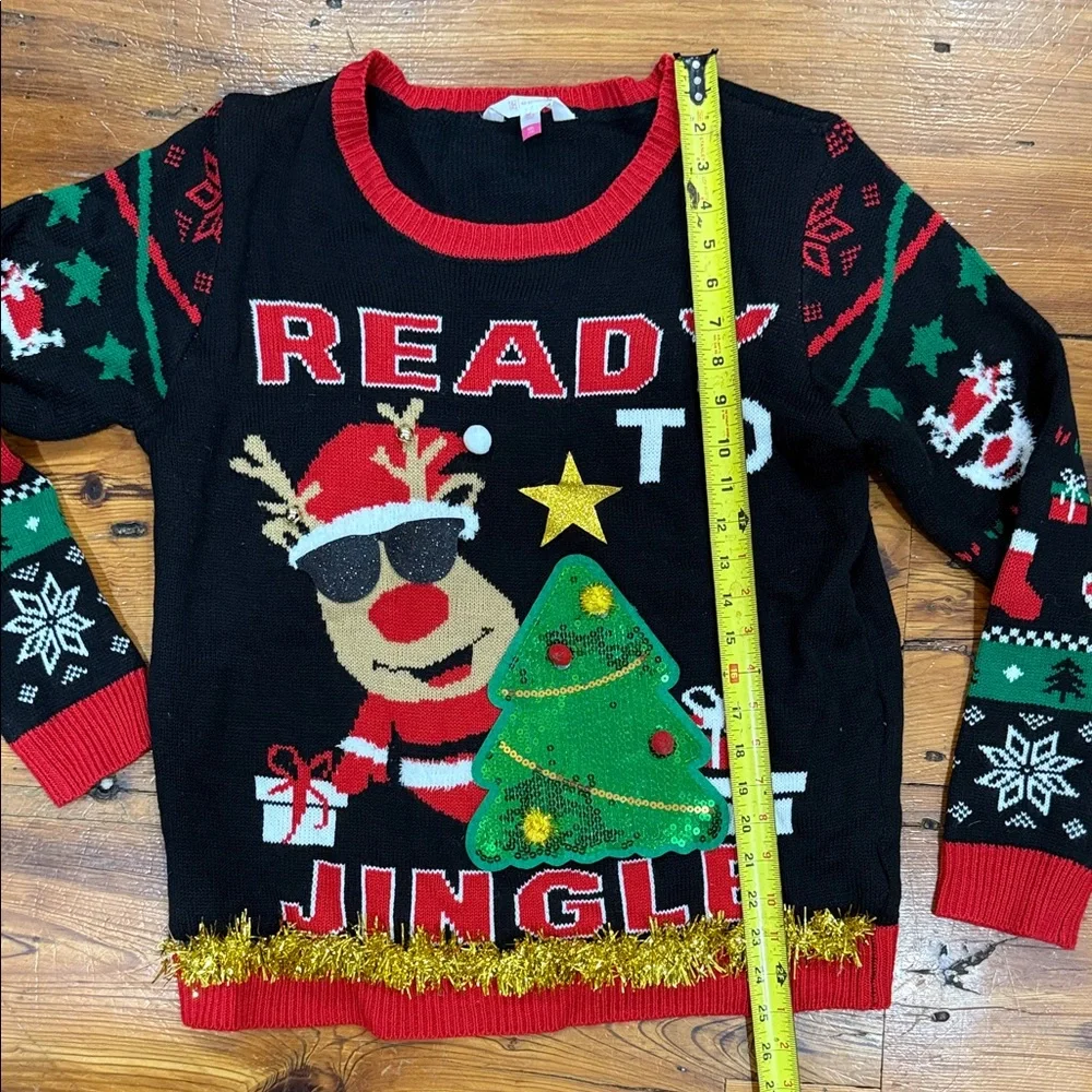 No Boundaries Black Reindeer Christmas Holiday Sweater Size XXL